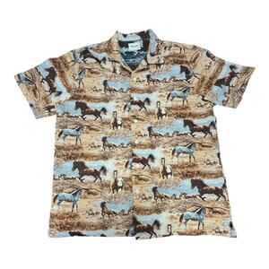 Kuwall Montreal Tapestry Mustangs All Over Print XL Button Up Short Sleeve Shirt